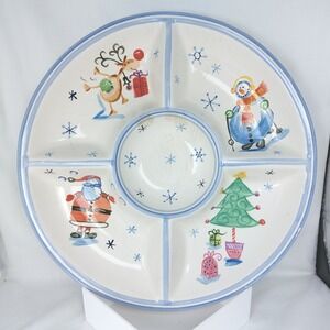 Churchhill Christmas Divided Serving Platter / Tray With Snowmen Santa China 15"